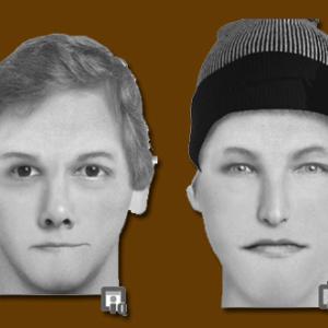 The suspect sketch on the left is from the burglary in Monroe, while the suspect sketch on the right is from the burglary in Thorndike. (Courtesy Waldo County Sheriff's Office)
