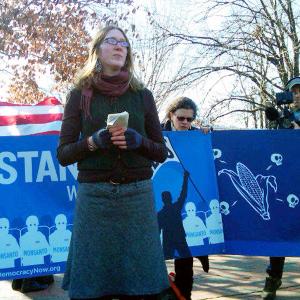 Holli Cederholm of the Washington, Maine-based Organic Seed Growers and Trade Association and Proud Peasant Farm speaks at a rally in Washington, D.C., following a hearing in a federal appeals court in a lawsuit brought by OGSATA against multinational agricultural corporation Monsanto. (Photo Courtesy of Adam Eidinger) Holli Cederholm of the Washington, Maine-based Organic Seed Growers and Trade Association (Photo by Adam Eidinger)