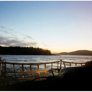 ISLESBORO - Headlights illuminate the safety net at the front of the Margaret Chase Smith ferry on the last trip off the island. (Photo by Ethan Andrews)