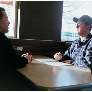 BELFAST - John Jewell of Bangor, left, interviews Trevor Burleigh of Old Town at McDonald's for an unrelated commercial trucking job. (Photo by Ethan Andrews)