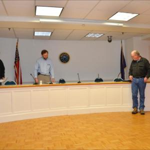 Rockport Select Board members vote Tuesday night, Feb. 12, to approve a draft personnel agreement with an unidentified party. From left, Charlton Ames, Geoffrey Parker, Ken McKinley, Chairman William Chapman and Tracy Murphy.