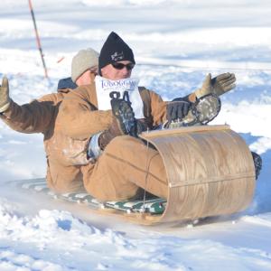 The blizzard that pounded Midcoast Maine at the start of the 23rd annual U.S. National Toboggan Championship weekend prompted a change in format, not a cancellation, and condensed the race event to one day -- and what a day it was. (Photo by Ron Hawkes)