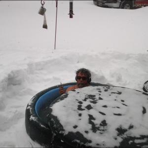 Blizzard? What blizzard? Andy Swift enjoys a dip in the hot tub after shoveling it out. Have a great rest of the storm. (Photo: Kathy Swift)