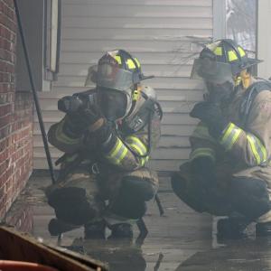 Firefighters from Hope, Lincolnville and Rockport are joining Camden Fire Department at the former Louts Restaurant on Route 1 Sunday for a series of controlled training fires inside the structure. Around 6 p.m. tonight, the building will be lit for a final time and burned to the ground. ((Photo by Holly S. Edwards))