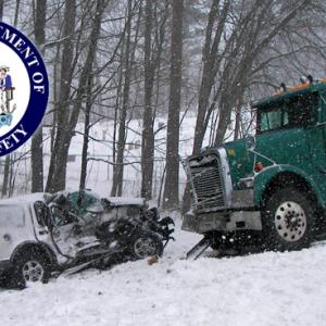 Snowy conditions were cited in a crash in Benton Tuesday that critically injured a Thorndike woman. (Photo from Maine State Police)