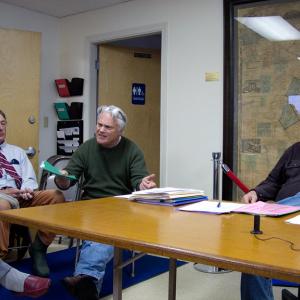 Freedom Planning Board Chairman Bill Pickford, center, speaks during a joint meeting with selectmen last April during the drafting of ordinances governing commercial development and wind energy. Both saw their day at the polls March 8. (Photo by Ethan Andrews)