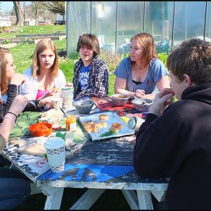 Oceanside students enjoy a break with homemade bagels.