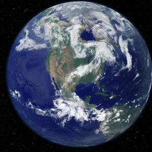 Planet Earth, in particular, North America. The image, known as the "Blue Marble," was made from a combination of data collected by NASA. (visibleearth.nasa.gov)