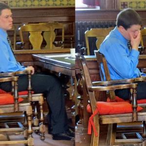 Daniel Porter listens during his sentencing in Waldo County Superior Court Monday, and reacts when his mother takes the stand to plead for leniency. (Photos by Erica Thoms)