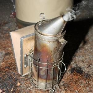 Slow, steady wisps of smoke emanate from an adequately fueled and ignited beehive smoker during the first class of the 2013 Knox-Lincoln County Beekeepers club bee school March 5. (Photo by Holly S. Edwards)