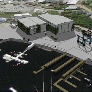 The largest building in this aerial rendering of Front Street Shipyard is the proposed 'Building 6,' which the Shipyard hopes to construct for servicing vessels up to 150 feet long. (Image courtesy of Front Street Shipyard)