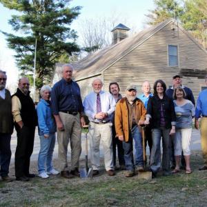 From left, Paul Crowley, of the Municipal Building Committee; Rob Newcombe, of the Municipal Building Committee; Doris Weed, of the Municipal Building Committee; Jay Foster, chairman of the Municipal Building Committee; David Nazaroff, president of The Penobscot Company; Lincolnville Selectman Ladleah Dunn; David Barrows, Lincolnville Select Board chairman; Lincolnville Selectman Jason Trundy; Amanda Austin, project architect of 2A Architects, LLC; Lincolnville Selectman Rosey Gerry; Dorothy Lanphear of the Municipal Building Committee; and Bill Lane, site engineer of Gartley & Dorsky pose following the groundbreaking for the Lincolnville town office renovations, Monday, April 29. (Photo courtesy of David Kinney)