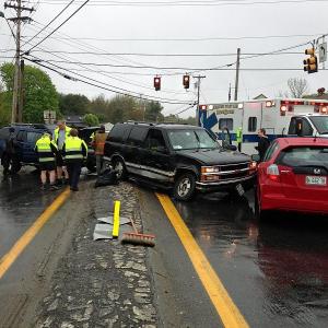 Cars piled up under the lights at routes 17 and 90 in West Rockport Tuesday afternoon. (Photo by Lynda Clancy)