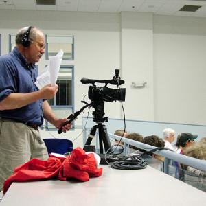 The Tuesday, June 25 meeting of the Regional School Unit 20 board was the first to be filmed by Christopher Hyk, who offered the service as a volunteer earlier this month. Hyk is working in collaboration with Belfast Community Television. The videos can be viewed online through BC-TV's Vimeo channel. (Photo by Ethan Andrews)