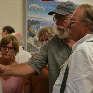 Camden citizens and business owners gather at the Camden-Rockport Middle School June 24 with consultants to critique draft plans for a redesigned public landing and walkway along the Megunticook River. (Photo by Lynda Clancy)