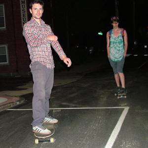 Evan Pinette, left, and Hunter Finden outside City Hall Tuesday night after a City Council debate on rules and penalties for skateboarding. Finden, who was ticketed for skateboarding two years ago and fined over $200, challenged the city's view of skateboarding as a nuisance. (Photo by Ethan Andrews)