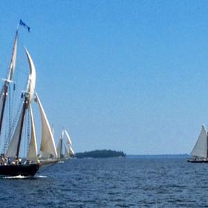 The Nathaniel Bowditch overtakes the Mary Day and J. & E. Riggin during the 2013 Great Schooner Race in Penobscot Bay, racing from Islesboro's Gilkey Harbor to Rockland Harbor. (Courtesy Steve Pixley)