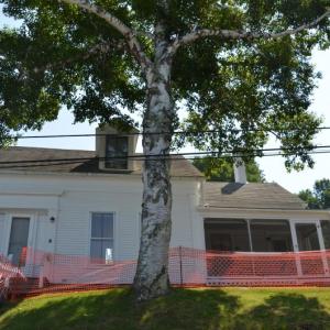 An old home, built sometime in the early 19th-Century, was torn down July 17 in Rockport Village to make way for open space. (Photo by Lynda Clancy)