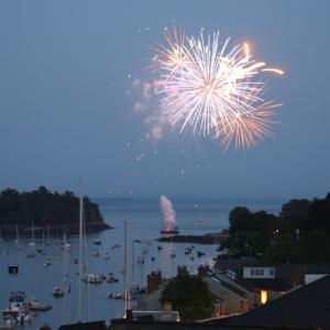 July 4, 2012, Independence Day fireworks over Camden Harbor, featuring Curtis Island and the Camden Yacht Club. (Photo by Holly S. Edwards)