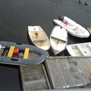A group of unpermitted dinghies, which were tagged and ticketed by the harbormaster's staff at least four days ago, are now relocated and corralled in preparation for removal from the harbor Tuesday. By town ordinance, all dinghies must have permits to tie up for more than a few hours in the harbor. (Courtesy Steve Pixley)