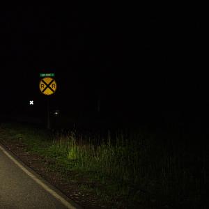 Oak Hill Road in Belfast at night, at the City Point Station railroad crossing. (Photo by Ethan Andrews)