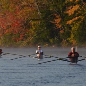 Megunticook Lake has been the training ground for Don Seales, of Searsmont, Jeff Folz, of Camden, and Jim Wescott, of Belfast. All three are heading to Boston Friday, Oct. 18, to participate in the Head of the Charles annual rowing regatta. If you see them, wish them luck! (Photo by Lynda Clancy)