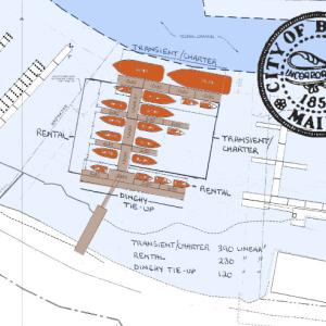 A proposed extension and reconfiguration of Thompson’s Wharf in Belfast’s inner harbor, approved by the City Council on Dec. 4. (Illustration by Gartley & Dorsky Engineering. Color added by Penbaypilot.com) Belfast, Thompson’s Wharf