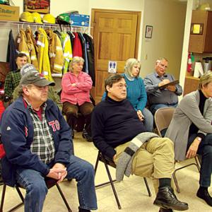 Inside the Round Pond fire station January 15, attendees listen to a meeting of Bristol’s Wind Power Advisory Committee. SUSAN JOHNS/Wiscasset Newspaper