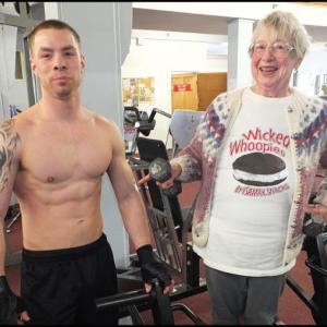 Chris Luce, 27, of Rockland and Helen Marston, 81, of Tenants Harbor, share a moment at the gym. (Photos by Chris Wolf)