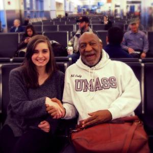 Rockport resident Emma Silverton, a 10th-grader at Camden Hills Regional High School, and actor/comedian Bill Cosby wait for flights out of Boston’s Logan Airport Friday morning, Feb. 28. (Courtesy Jessica Manbeck)