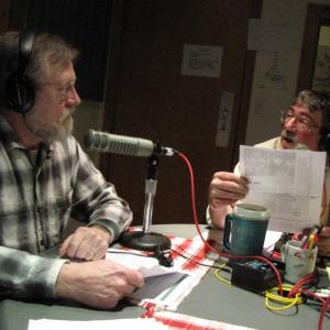 Alan Sprague, left and Mike Joyce have been ruminating on boats and related matters on the WERU-FM radio show Boattalk for 15 years. (Photo courtesy Tom Groening)