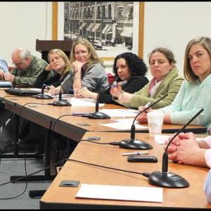 Members of Wednesday night's panel before the Rockland City Council are, left to right: Charlotte Dixon, vice chairman CMCA; John Grondin, Parks Commission; Bill Pearce, Parks Commission; Emily Schuchart, Farnsworth Art Museum; Robin MacIntosh, Pen Bay Regional Chamber of Commerce; Allison Leiber, Parks Commission; Maggi Blue, Midcoast Magnet; Sarah Ruddy, Strand Theater; Jared Cowan, Arts in Rockland; Gordon Page, Rockland Main Street; and Chris Brownawell Director Farnsworth Art Museum.
