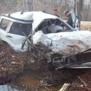 Subaru post-crash (photo courtesy of Belfast Police Department)