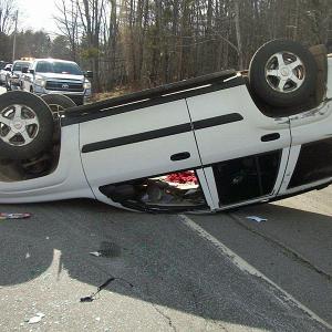 Steven Wilson, 33, of Augusta, was summonsed for driving to endanger and failure to maintain control of a motor vehicle following Friday afternoon’s crash in Washington, where he allegedly caused this sport utility vehicle to flip over onto its roof. (Courtesy Knox County Sheriff’s Office)