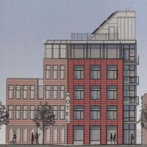 Artists rendition of the east side elevation of the proposed hotel. (Photo courtesy of Scattergood Architecture and Planning)