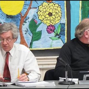 RSU 13 superintendent Mike Wilhelm (left) and rsu 13 board chair Steve Roberts during budget talks last month.