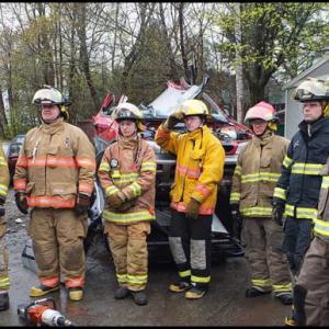 Members of the Thomaston, Hope, Waldoboro, St. George and Camden fire departments assembled at Camden Exxon Saturday morning. (Photos by Chris Wolf)