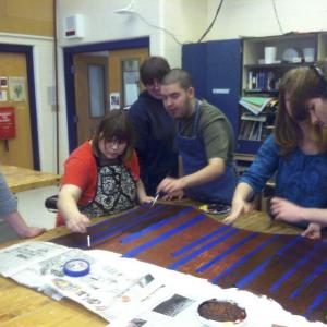 Starting the backdrop for Goldilocks and The Three Bears. (Photo courtesy Russell Kahn)