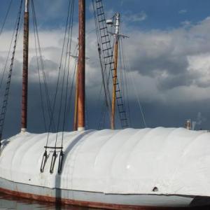 On May 2, the Timberwind was tied up in Rockland Harbor, sitting quietly in the water. (Photo by Chris Wolf)