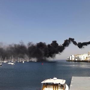 Paul Woodworth, of Rockland, was working on the Rockland waterfront Tuesday, July 22, when he was startled by a large cloud of black smoke settling over Rockland Harbor. (Photo courtesy Paul Woodworth)