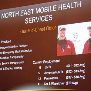 One of the slides used by North East Mobile Health Services during its meeting Aug. 21 with neighbors of the former Apollo Tannery property on Washington Street. (Photo by Holly S. Edwards)
