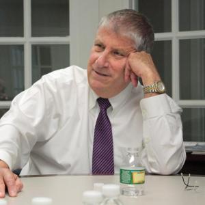 Independent gubernatorial candidate Eliot Cutler at a question and answer session at Knox Mill in Camden with editors and reporters from The Penobscot Bay Pilot, Boothbay Register and Wiscasset Newspaper. (Photo by Holly Edwards)