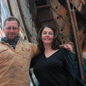 Noah and Jane Barnes, owners and operators of the schooner ‘Stephen Taber,’ now also own the schooner ‘Nathaniel Bowditch’ and are rebuilding it inside a wood-heated temporary building at Lyman Morse Boatbuilders on the Thomaston waterfront. (Photo by Holly S. Edwards)