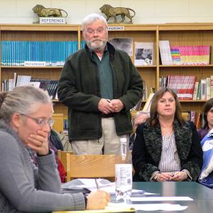 Bruce Mailloux, standing, at an organizational meeting of the RSU 71 board of directors, Jan. 20. The former Belfast area superintendent is positioned to be interim superintendent of the new district. (Photo by Ethan Andrews)
