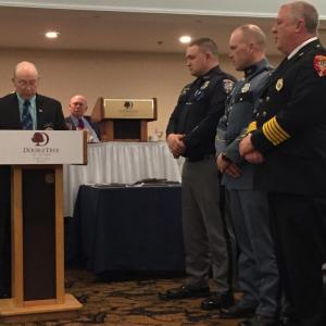 Left to Right: Bucksport Police Officer Dan Harlan, State Police Lt. Rod Charette, and Bucksport Fire Chief Craig Bowden.