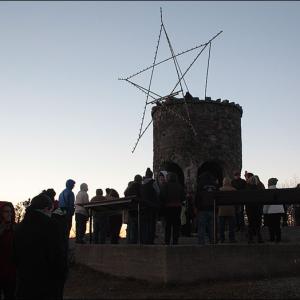 Lighting the traditional Christmas star atop the Mt. Battie Tower Nov. 28. (Photo by Holly S. Edwards)