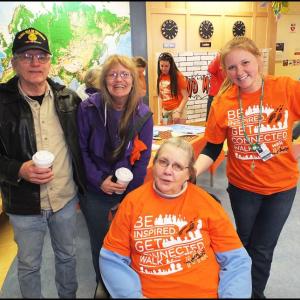 From left, Pamela Mahonen, Robert Sprague, Fern Davenport, Jocelyn Delong. Fern is a resident of Windward Gardens and has spent two years in a wheelchair. She said because of her physical therapist she can walk again and is expecting to go home in two weeks. She said she was going to start the course and do as much of it as she could. She hopes she can finish it. (Photos by Chris Wolf)