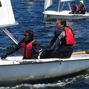 Two sailors competing in the Rockland Community Sailing Breakwater Blast Regatta May 2. (Courtesy Tori Willauer)