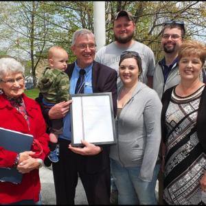 Stephan P. Dalessandro (center with certificate) with his family after being sworn in as Camden’s 31st Postmaster. Left to right: Meredith Dalessandro, Luke Chadwick, Stephen Dalessandro, Stephanie Chadwick, Nancy Dalessandro, Paul Dalessandro and Dylan Chadwick. (Photos by Chris Wolf)