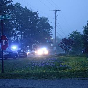 Camden Sgt. Dan Brown and officers Tim Davis and Jeff Boudreau responded to the area of Tuesday night’s domestic incident involving an armed man and set up a perimeter between Virginia Avenue, and Union and Limerock street. They were assisted by officers from the Knox County Sheriff’s Office, Maine Warden Service, Rockport Police Department and Maine State Police. (Photo by Holly S. Edwards)